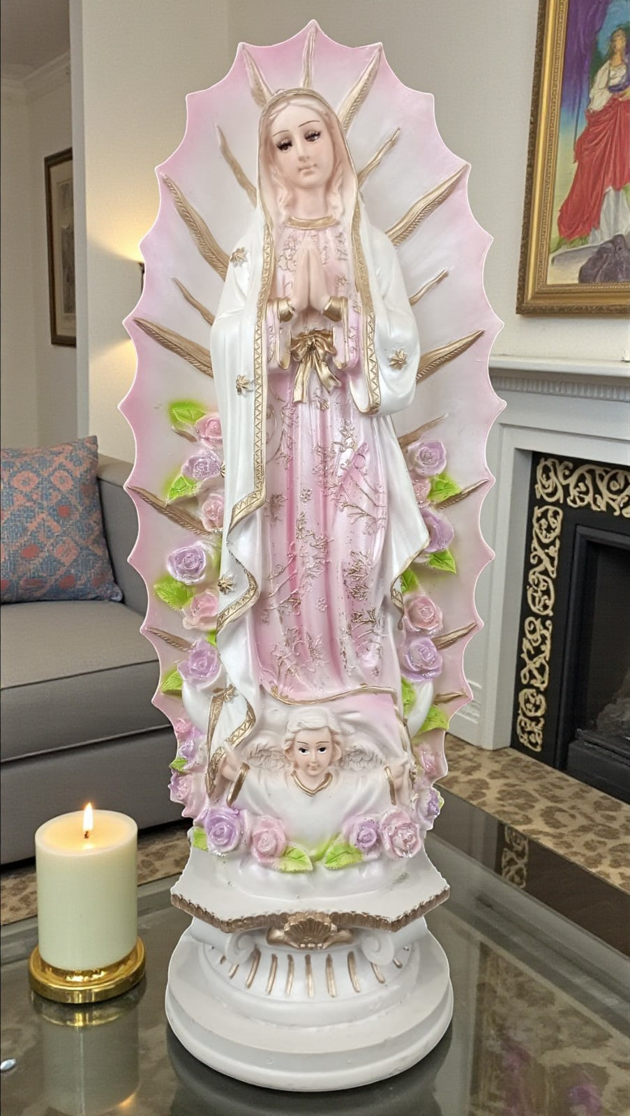 Escultura Virgen de Guadalupe, Imagen Religiosa Resina. 45cm