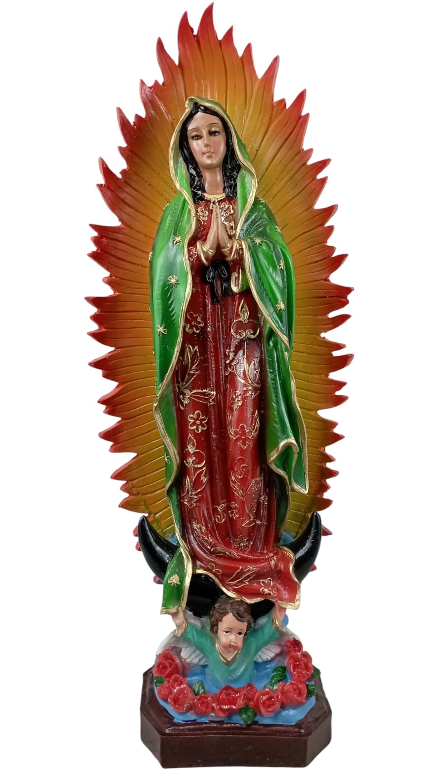 Figura Religiosa Artesanal, Imagen Católica Grande, Virgen de Guadalupe 45 cm, Escultura para Altar