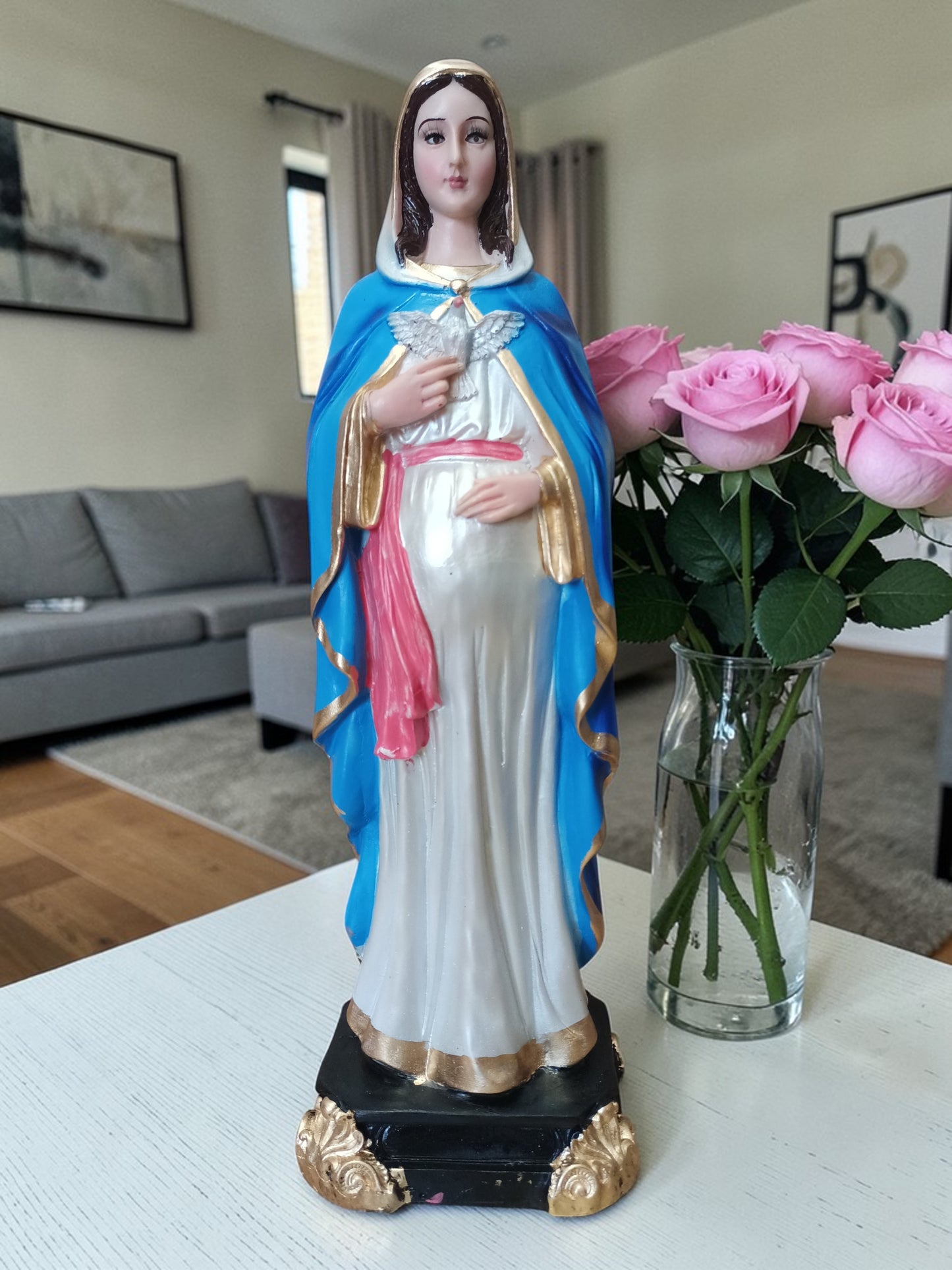 Virgen de la Dulce Espera 30 cm Escultura Apoyo a embarazo.