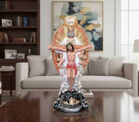 Escultura de la Santísima Trinidad, divina providencia. Cristo trinitario. Escultura Santísima Trinidad de Resina 52 cm | Imagen Religiosa Católica de Dios Padre, Jesucristo y Espíritu Santo | Decoración para Altar y Hogar