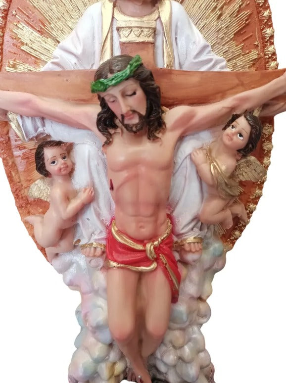 Escultura de la Santísima Trinidad, divina providencia. Cristo trinitario. Escultura Santísima Trinidad de Resina 52 cm | Imagen Religiosa Católica de Dios Padre, Jesucristo y Espíritu Santo | Decoración para Altar y Hogar