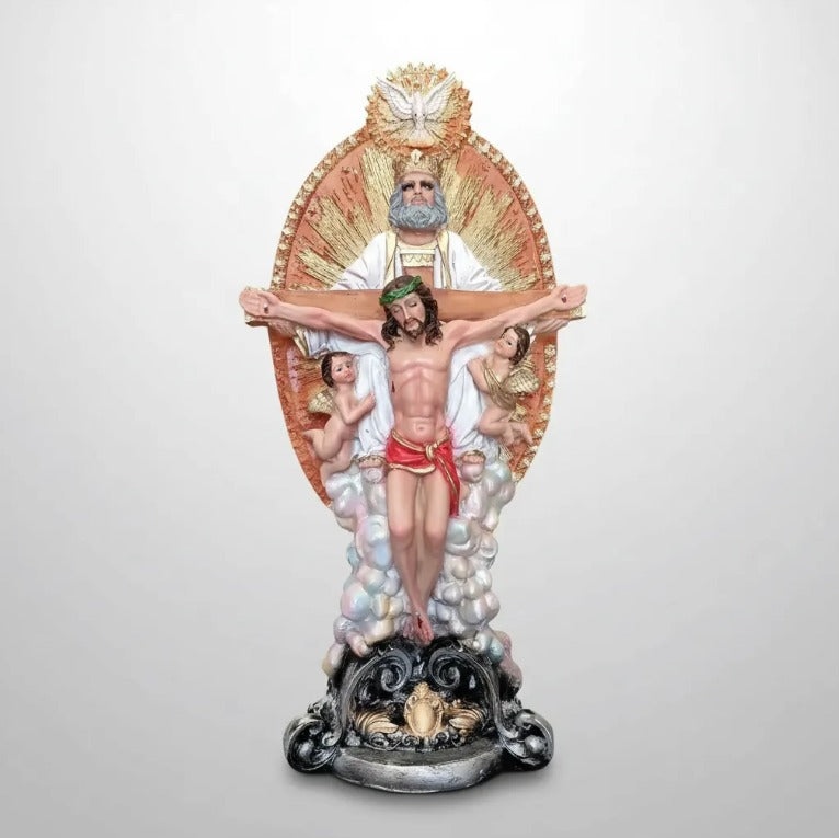 Escultura de la Santísima Trinidad, divina providencia. Cristo trinitario. Escultura Santísima Trinidad de Resina 52 cm | Imagen Religiosa Católica de Dios Padre, Jesucristo y Espíritu Santo | Decoración para Altar y Hogar