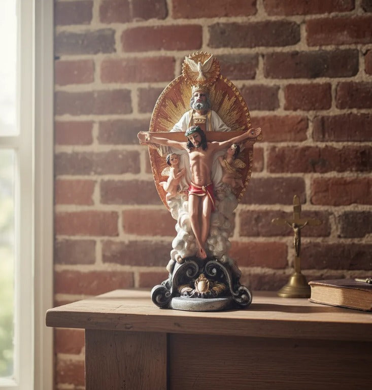 Escultura de la Santísima Trinidad, divina providencia. Cristo trinitario. Escultura Santísima Trinidad de Resina 52 cm | Imagen Religiosa Católica de Dios Padre, Jesucristo y Espíritu Santo | Decoración para Altar y Hogar