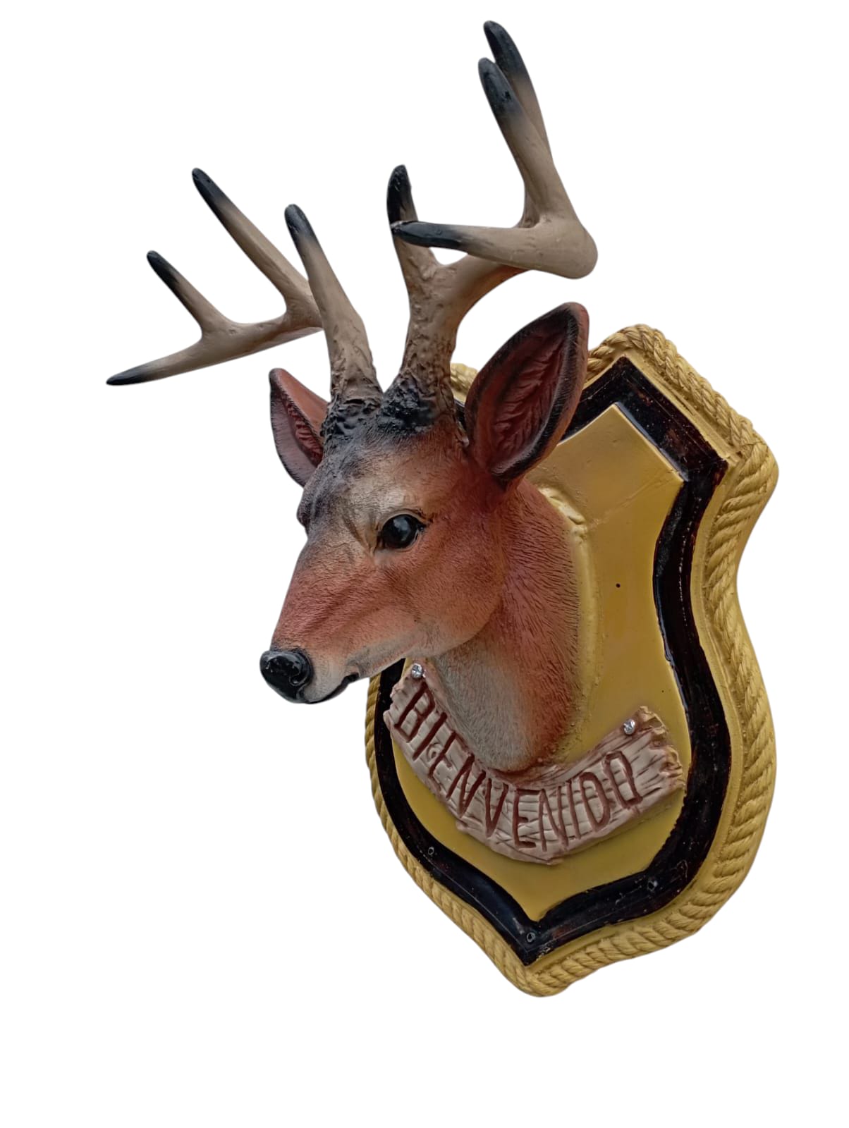 Cabeza de Venado Decorativa para Pared – Figura Rústica de Resina | Adorno “Bienvenidos” Estilo Campestre
