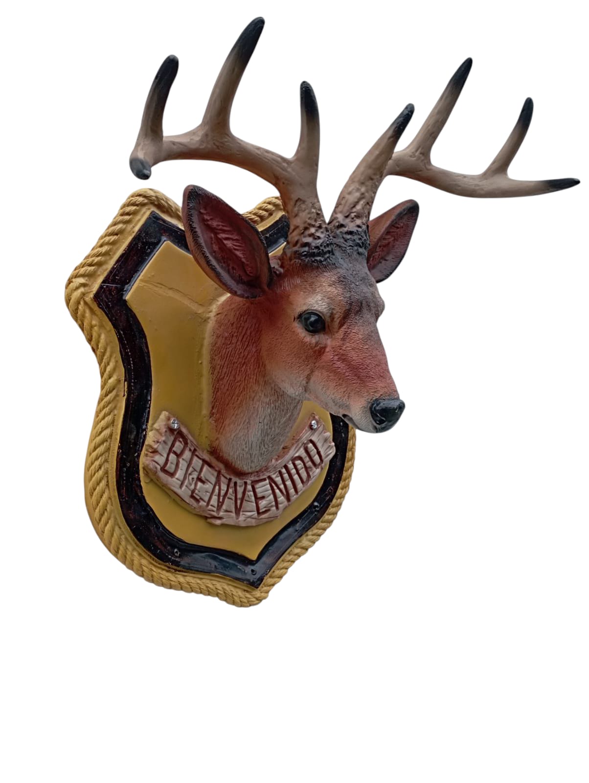 Cabeza de Venado Decorativa para Pared – Figura Rústica de Resina | Adorno “Bienvenidos” Estilo Campestre
