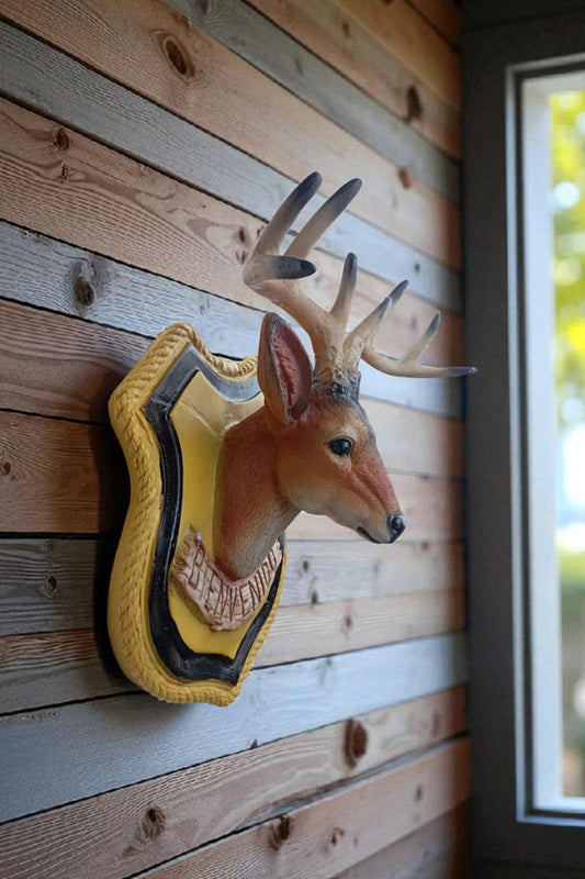 Cabeza de Venado Decorativa para Pared – Figura Rústica de Resina | Adorno “Bienvenidos” Estilo Campestre
