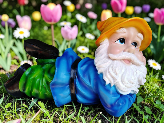 Duende Descansando de Jardín – Estatua Decorativa de Resina de 49cm de Largo