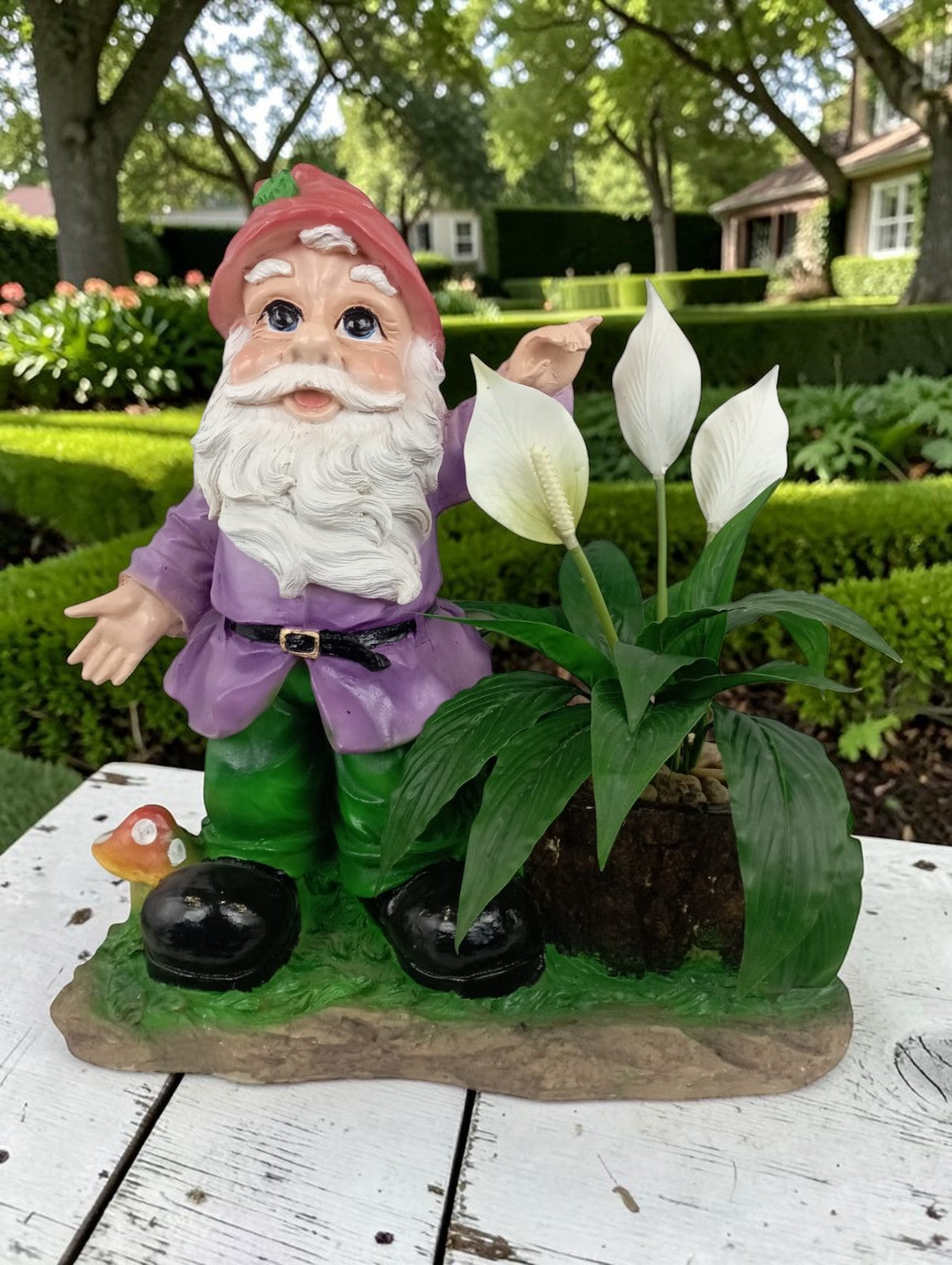 Gnomo Guardián Decorativo de 50cm – Base para Planta y Estatua de Resina para Exterior