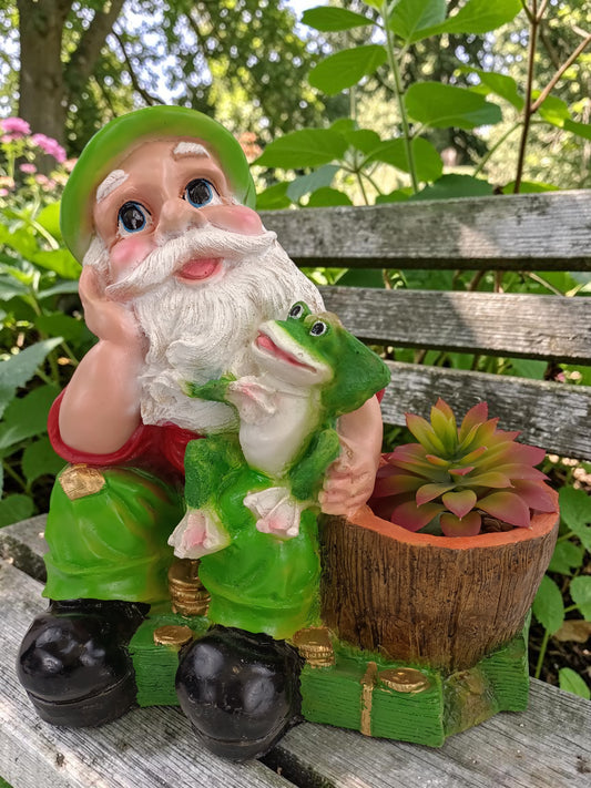 Duende de la Fortuna con Rana – Maceta Decorativa 35 cm