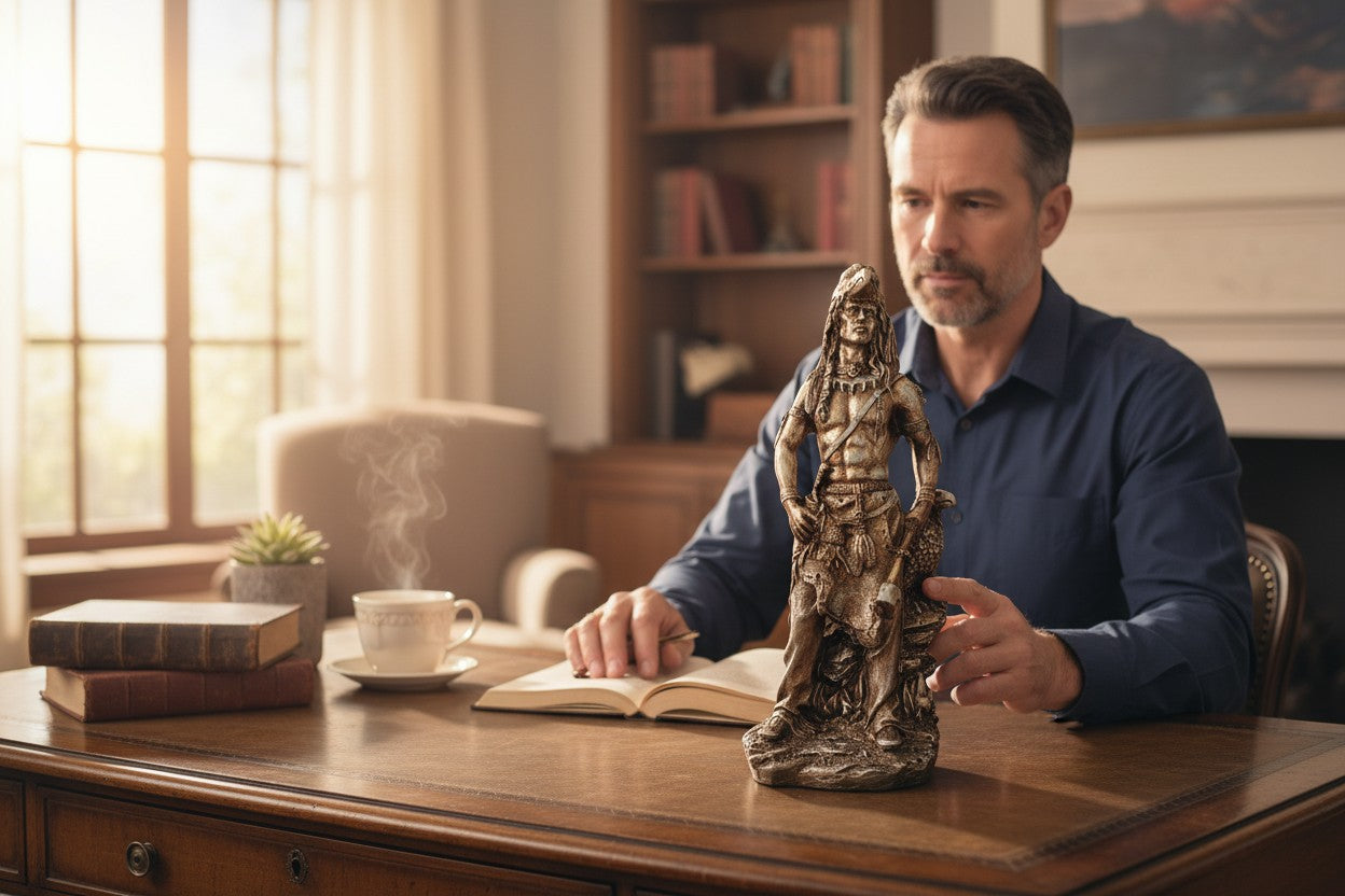 Guerrero Indígena Decorativo en Resina – Figura de Fuerza, Honor y Espíritu Ancestral | 27 cm