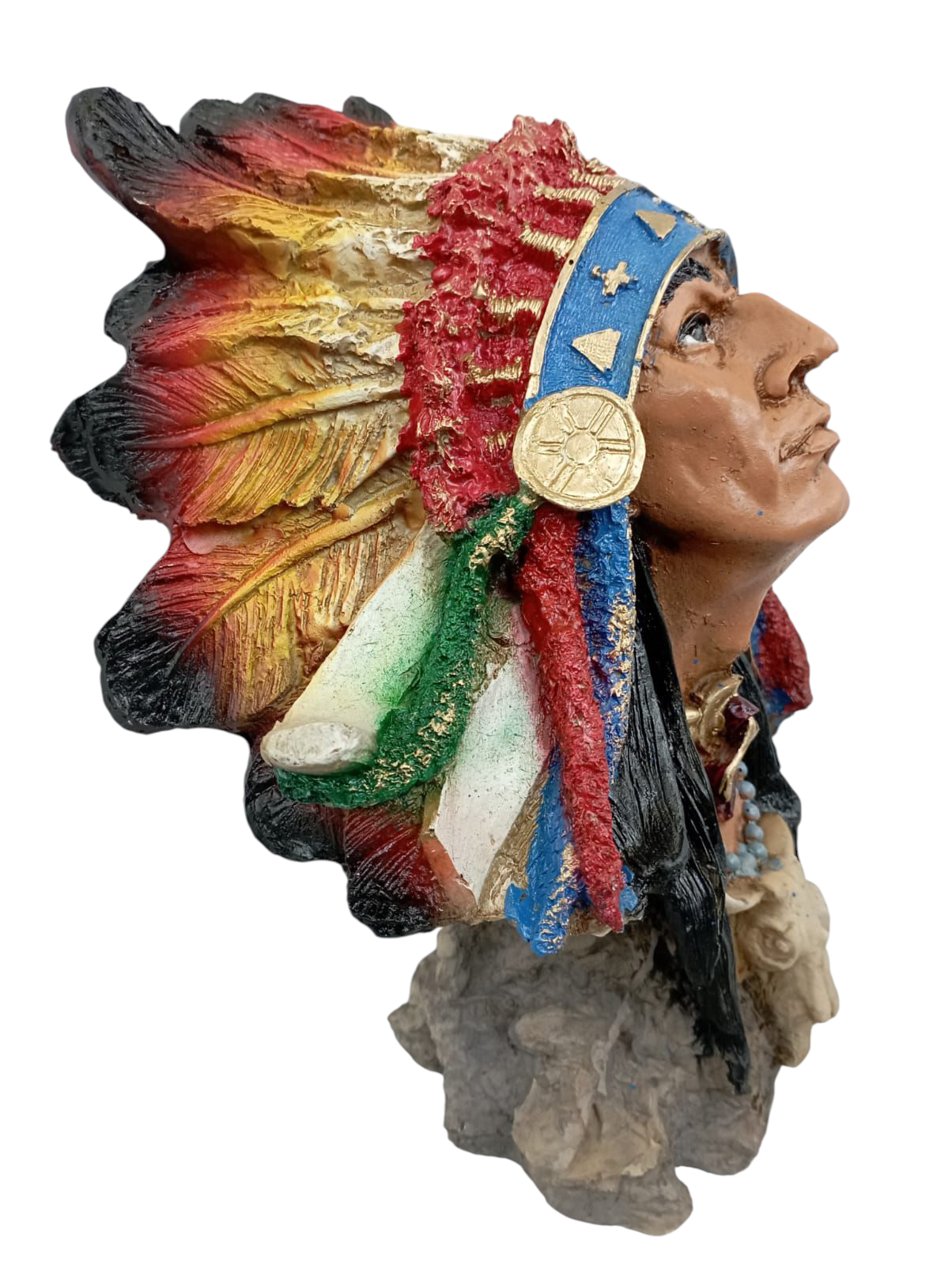Busto de Indio Decorativo, Cabeza de Resina, Escultura Indígena artesanal.