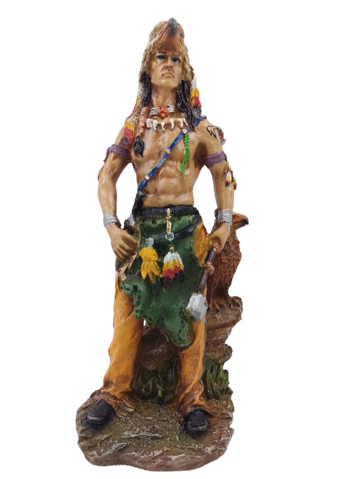 Guerrero Indígena Decorativo en Resina – Figura de Fuerza, Honor y Espíritu Ancestral | 27 cm