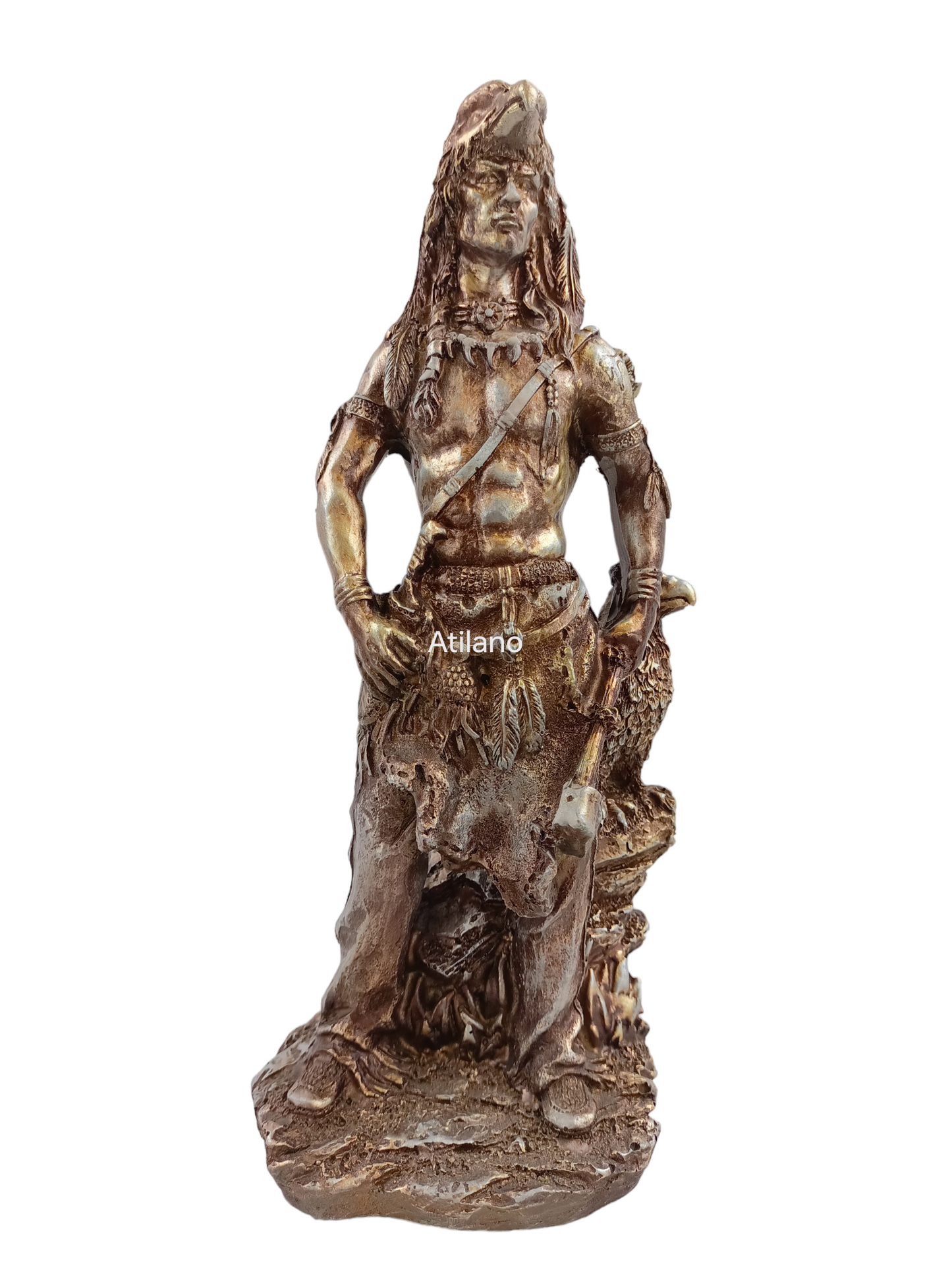 Guerrero Indígena Decorativo en Resina – Figura de Fuerza, Honor y Espíritu Ancestral | 27 cm