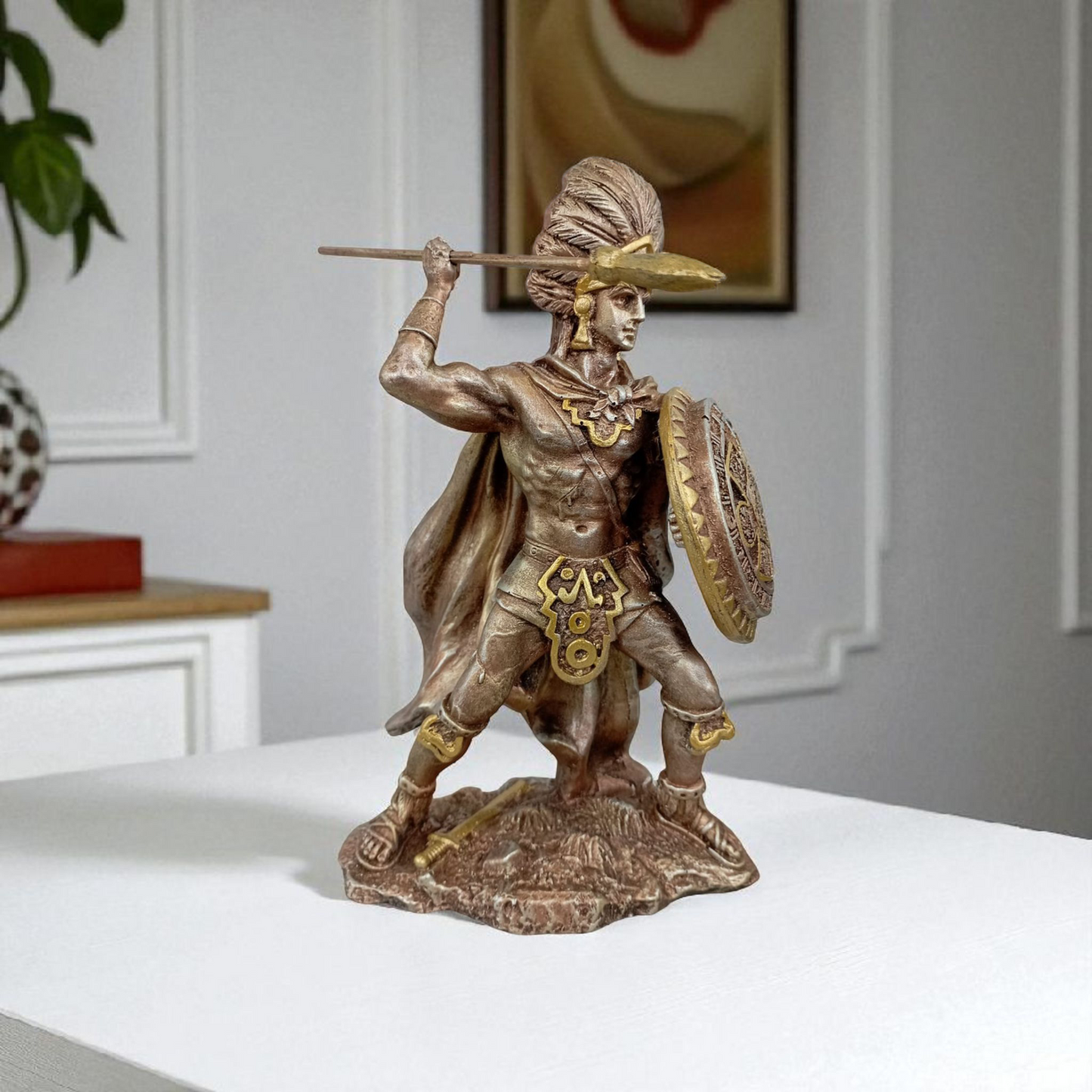 Guerrero Azteca Decorativo en Resina | Escultura Artesanal Estilo Prehispánico