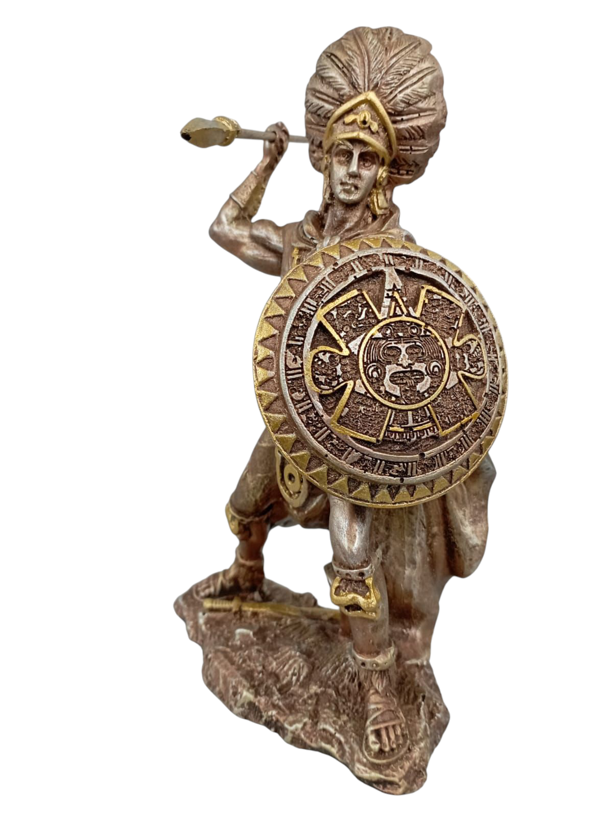 Guerrero Azteca Decorativo en Resina | Escultura Artesanal Estilo Prehispánico