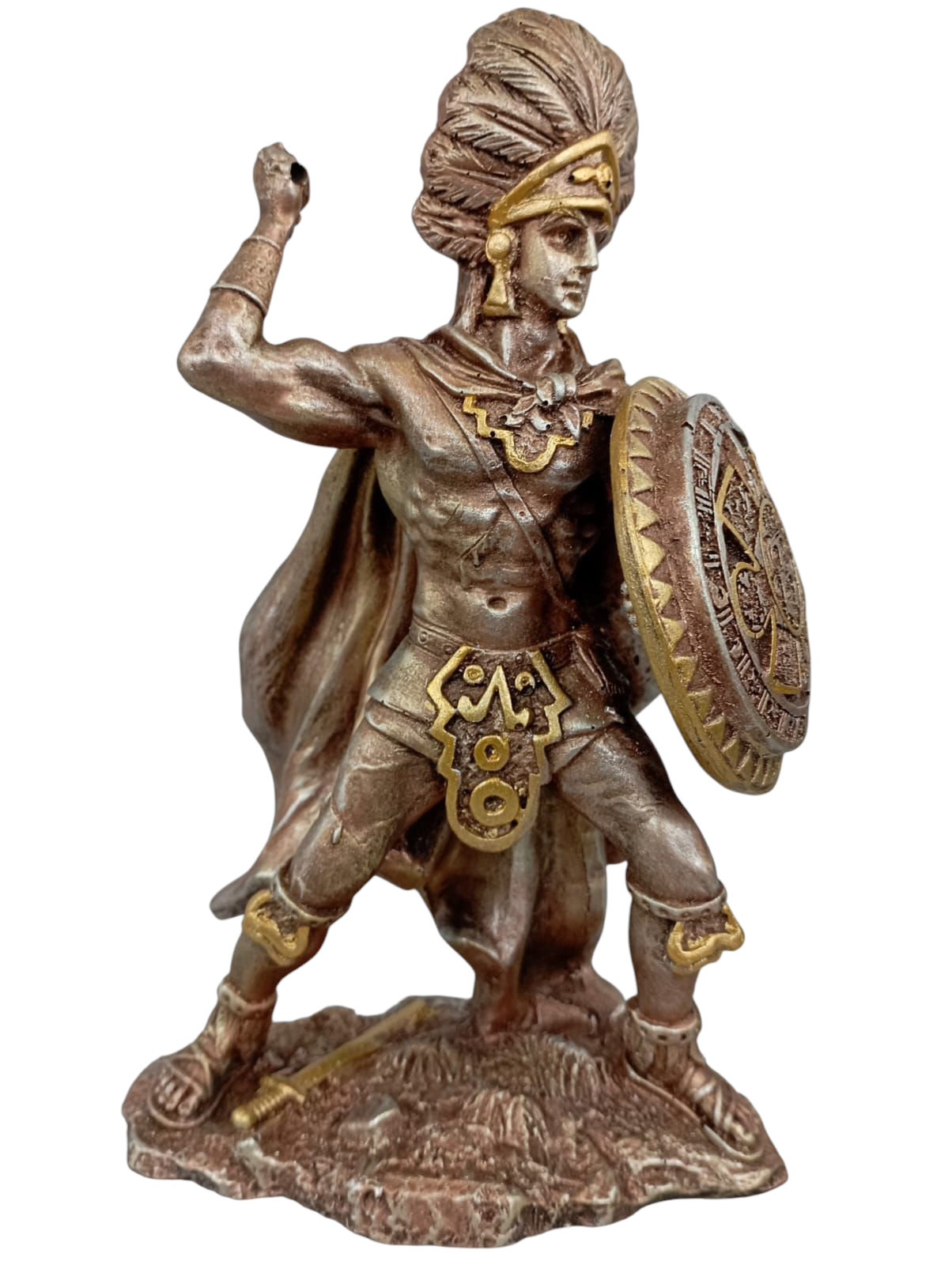 Guerrero Azteca Decorativo en Resina | Escultura Artesanal Estilo Prehispánico