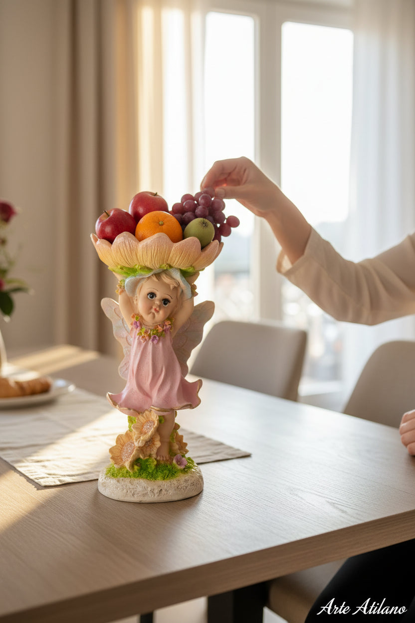 Hada Frutero Florero Decorativa de Resina – Figura Fantasía Floral para Hogar y Jardín 35 cm