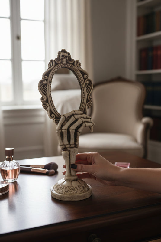 Espejo Decorativo Gótico, Escultura Mano esqueleto, Espejo Artesanal Resina,