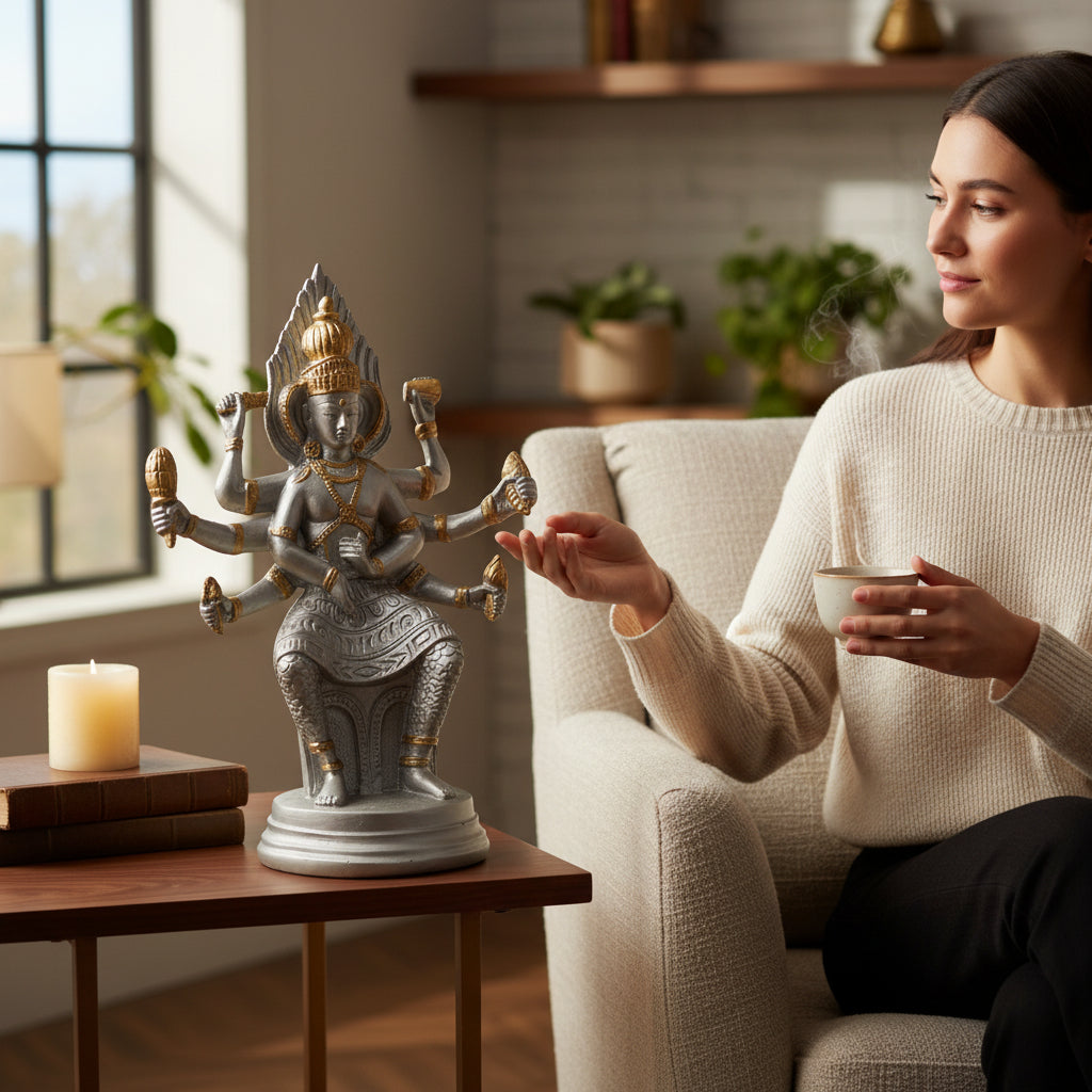 Escultura de la Diosa Kali Multibrazos – Estatua Espiritual en Resina 30 cm