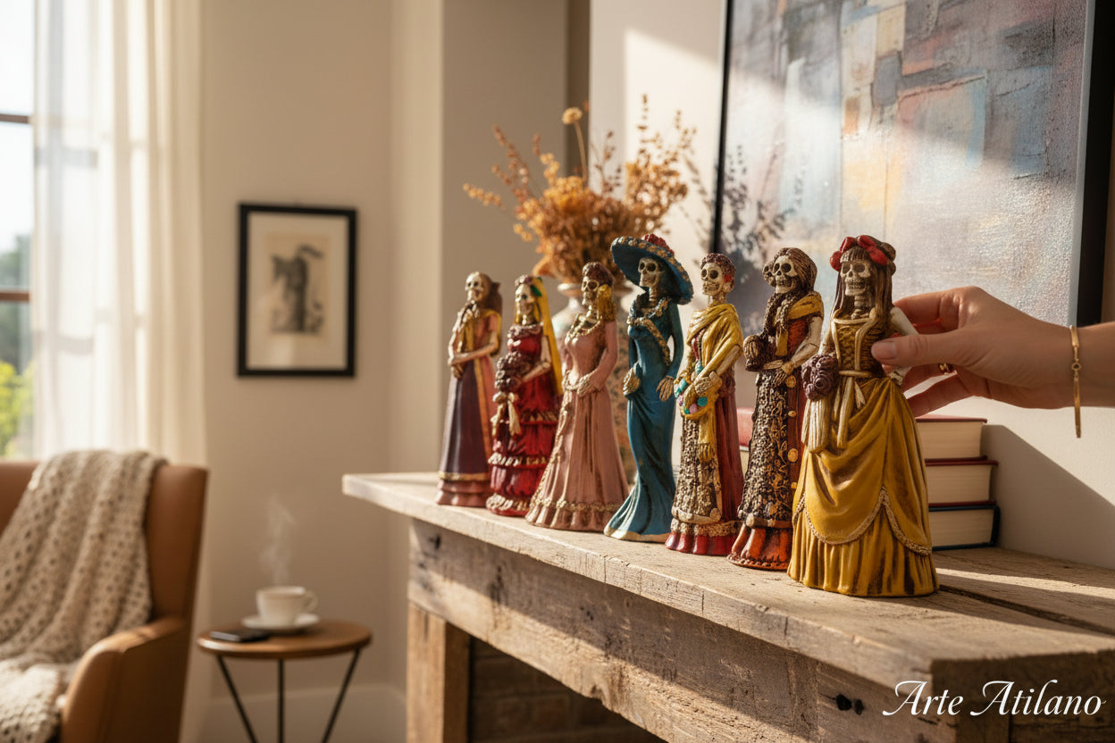 Set de Catrinas Decorativas Día de Muertos | Figuras Artesanales en Resina 20 cm