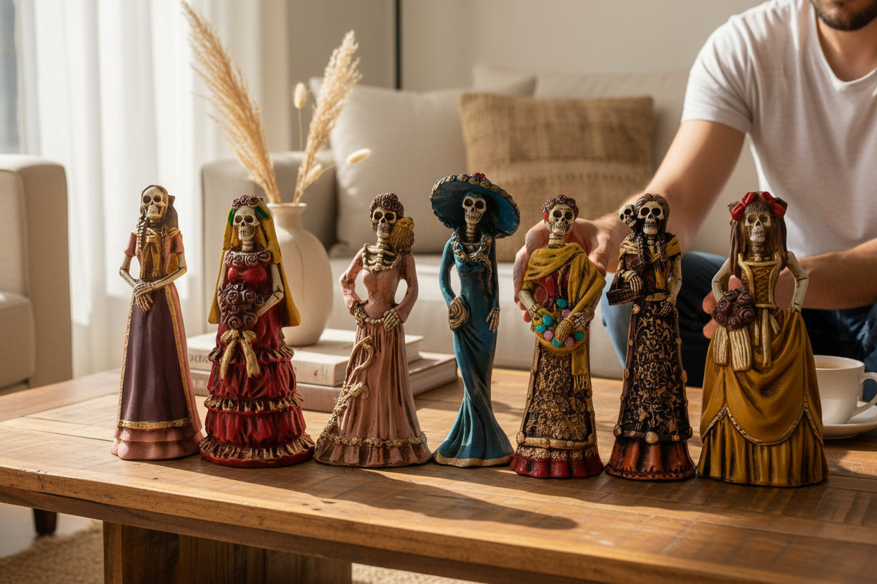 Set de Catrinas Decorativas Día de Muertos | Figuras Artesanales en Resina 20 cm