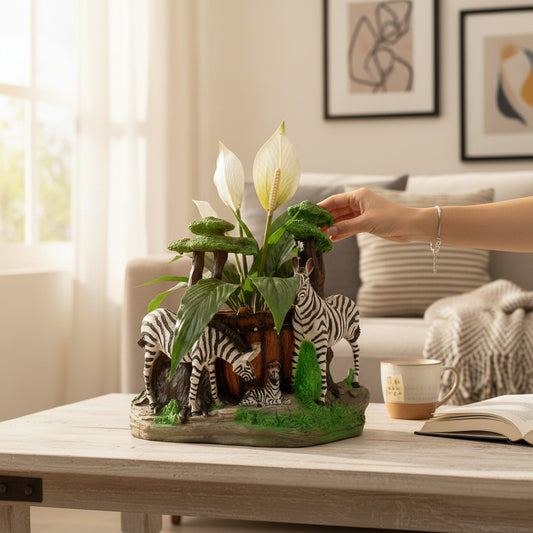 Maceta Decorativa Cebras – Escena Safari de Resina para Hogar y Jardín 34 cm