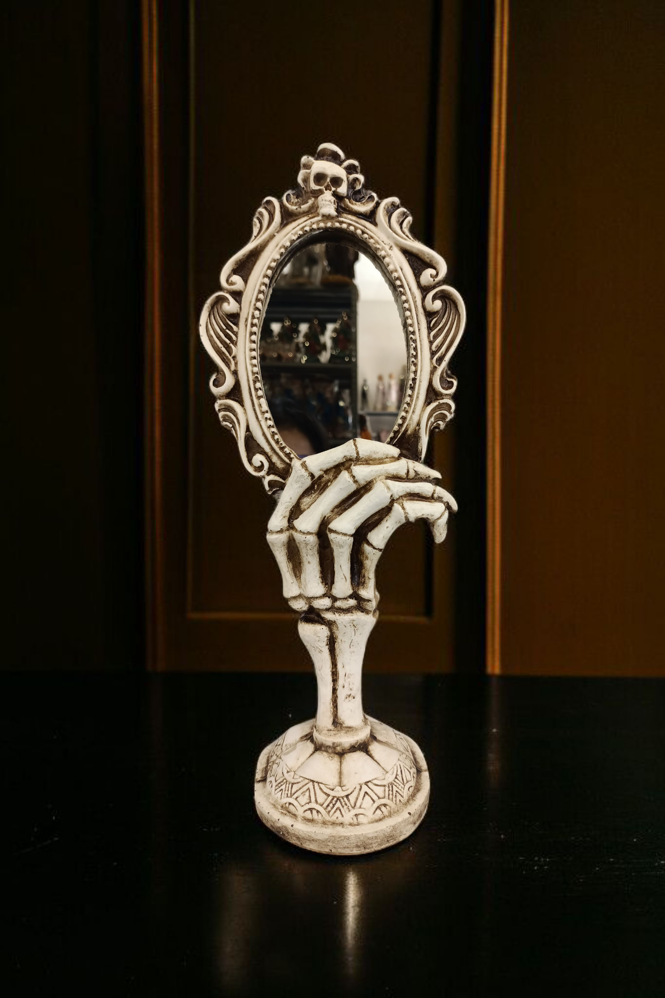 Espejo Decorativo Gótico, Escultura Mano esqueleto, Espejo Artesanal Resina,