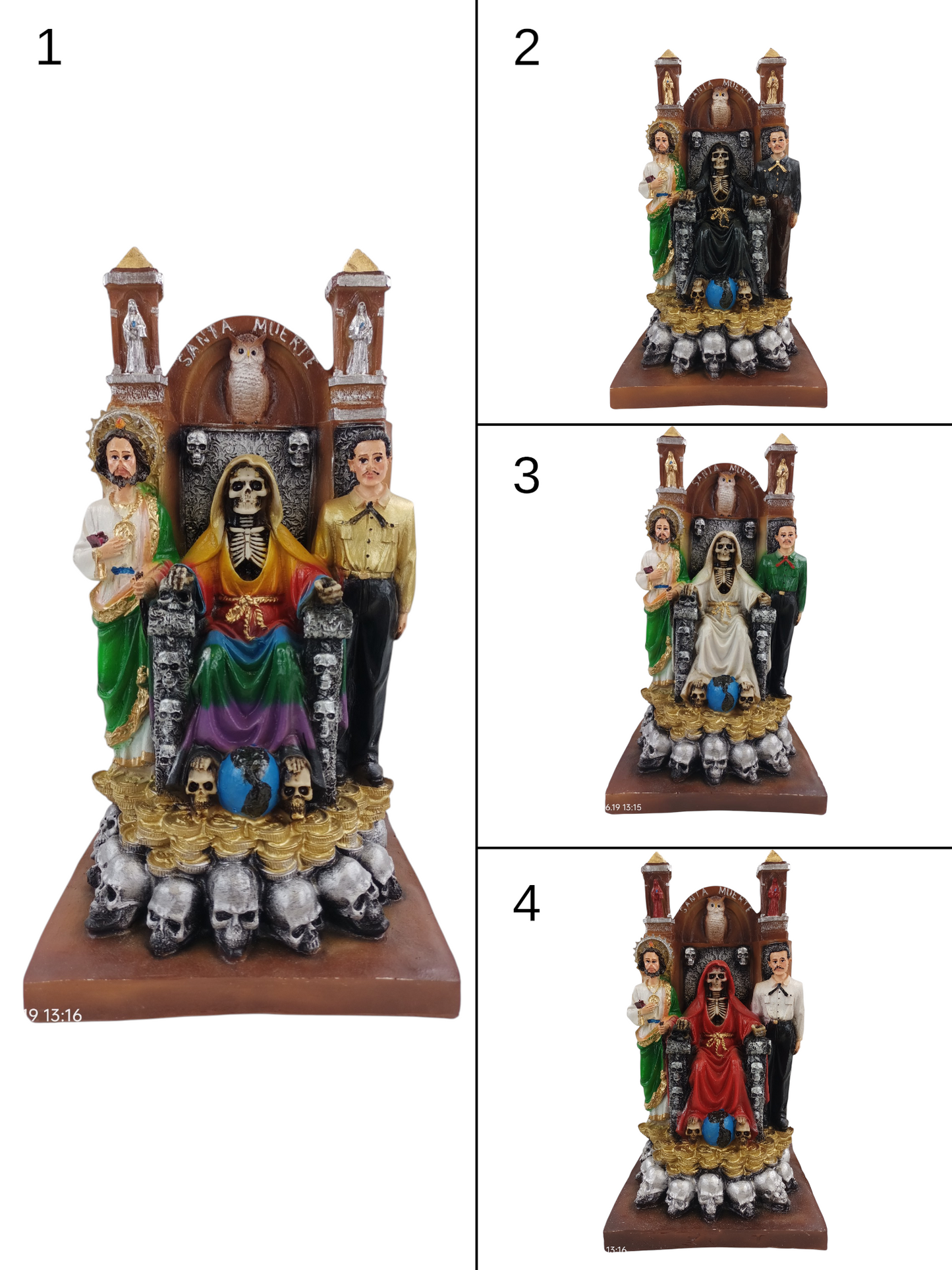 Santa Muerte Triada con San Judas Tadeo y Jesús Malverde – Fuerza, Fe y Protección Total