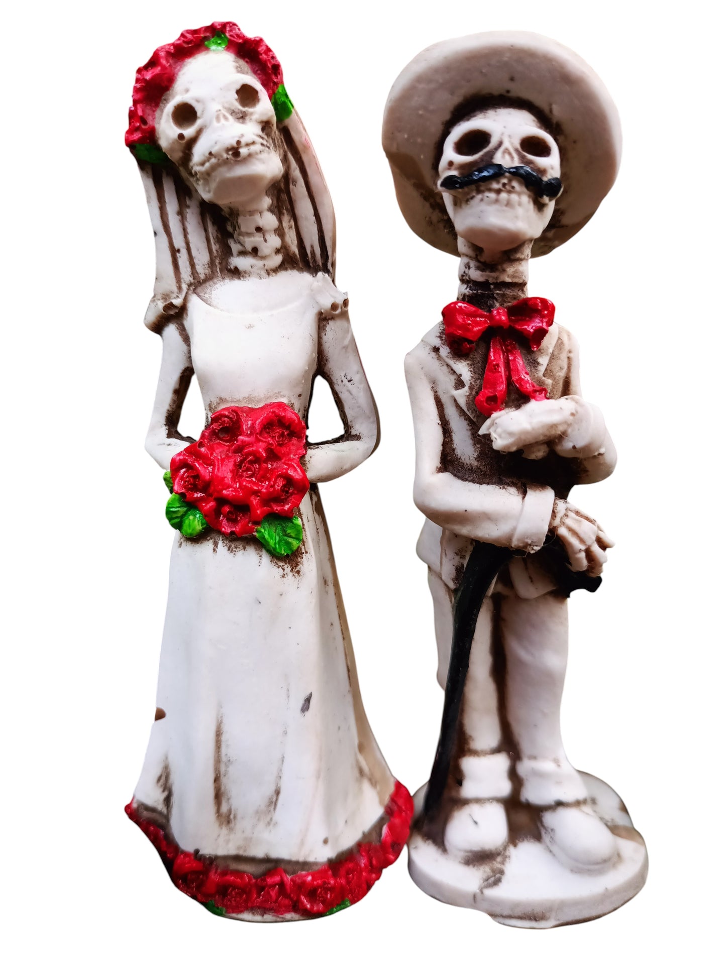Pareja Mini Catrina y Catrín Decorativos | Figuras Día de Muertos en Resina 11 cm