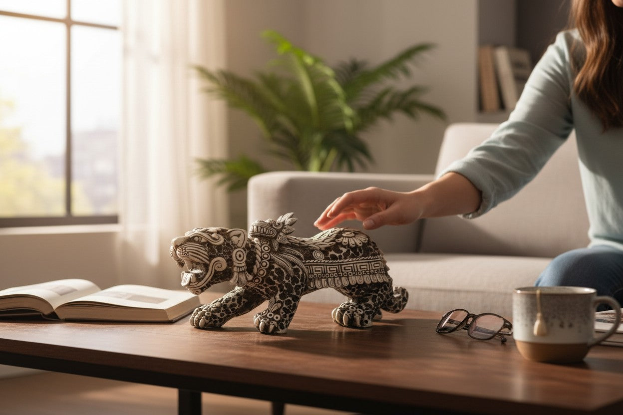Jaguar Azteca Decorativo en Resina – Figura Ancestral de Poder y Elegancia | 36 cm
