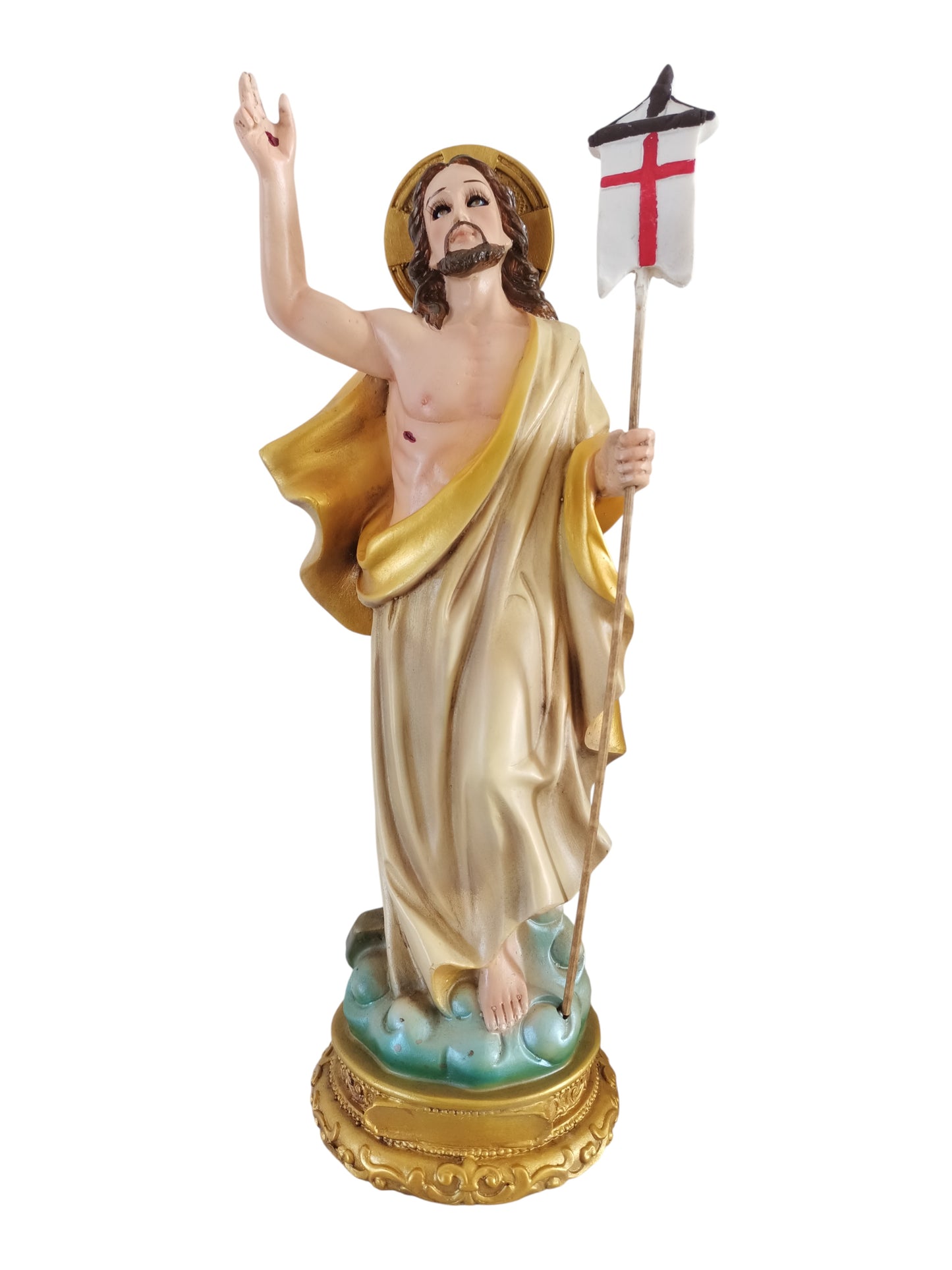 Cristo Jesús Resucitado 30 cm – Figura Religiosa Decorativa Señor del Estandarte.