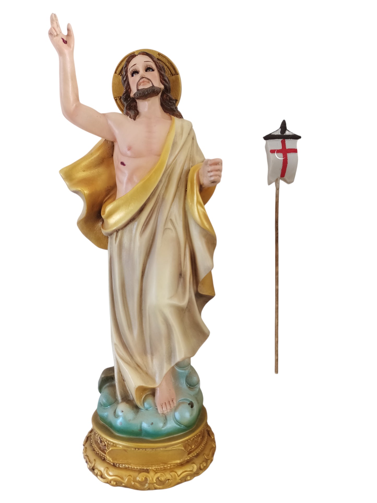 Cristo Jesús Resucitado 30 cm – Figura Religiosa Decorativa Señor del Estandarte.