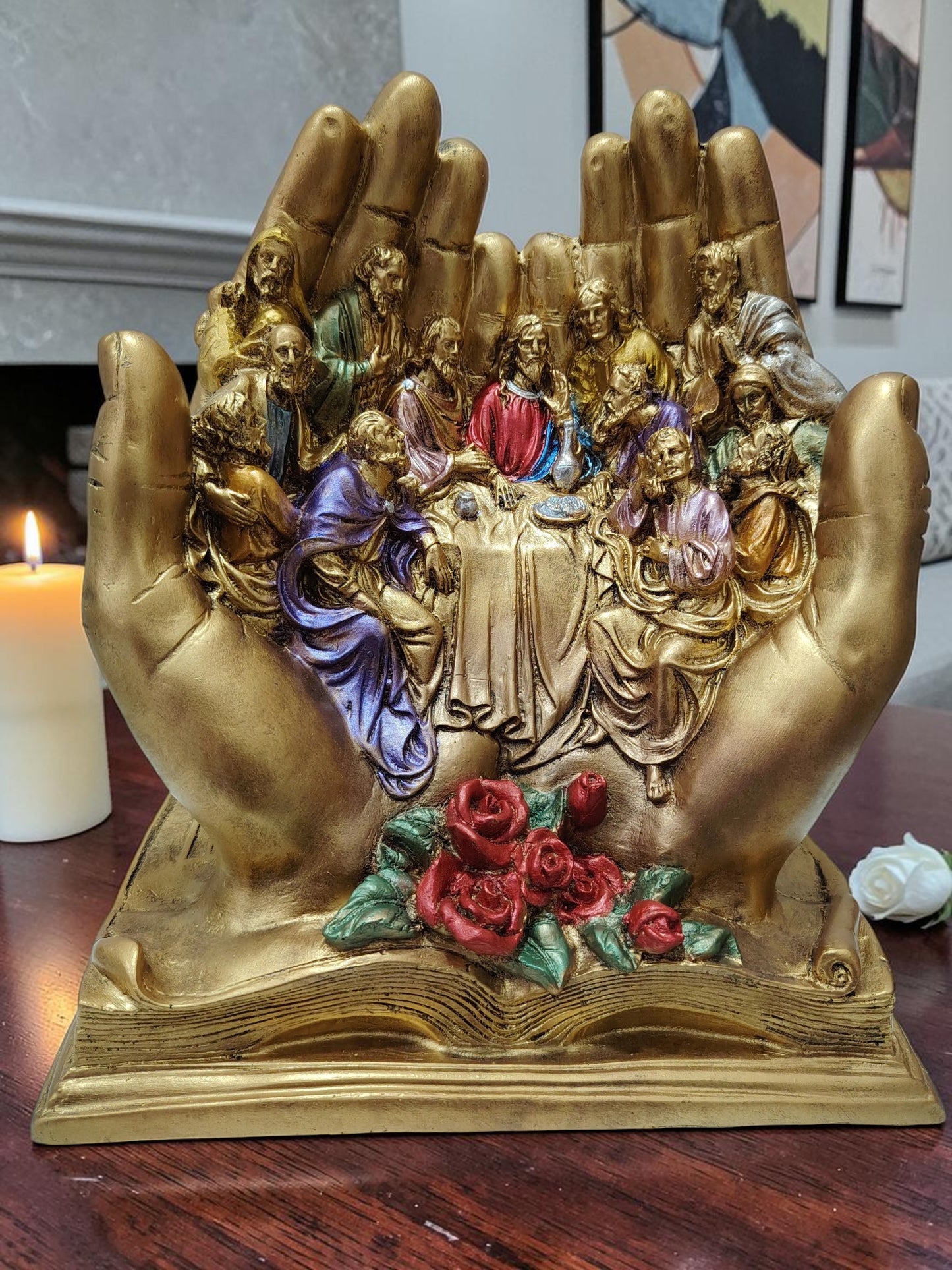 La Última Cena en las Manos Poderosas de Dios Grande Resina.