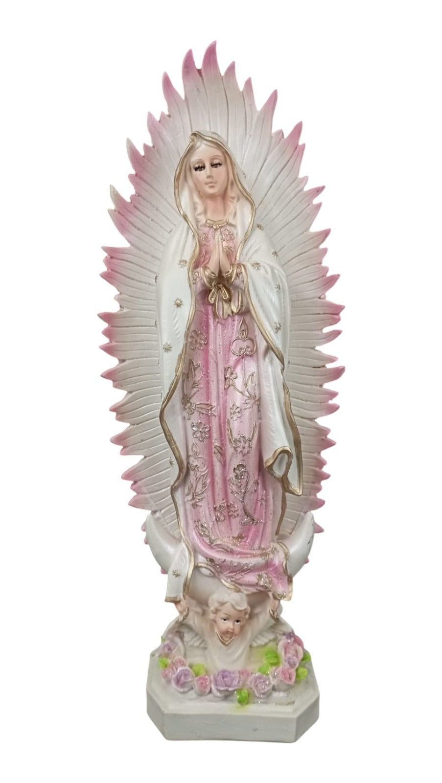 Figura Religiosa Artesanal, Imagen Católica Grande, Virgen de Guadalupe 45 cm, Escultura para Altar