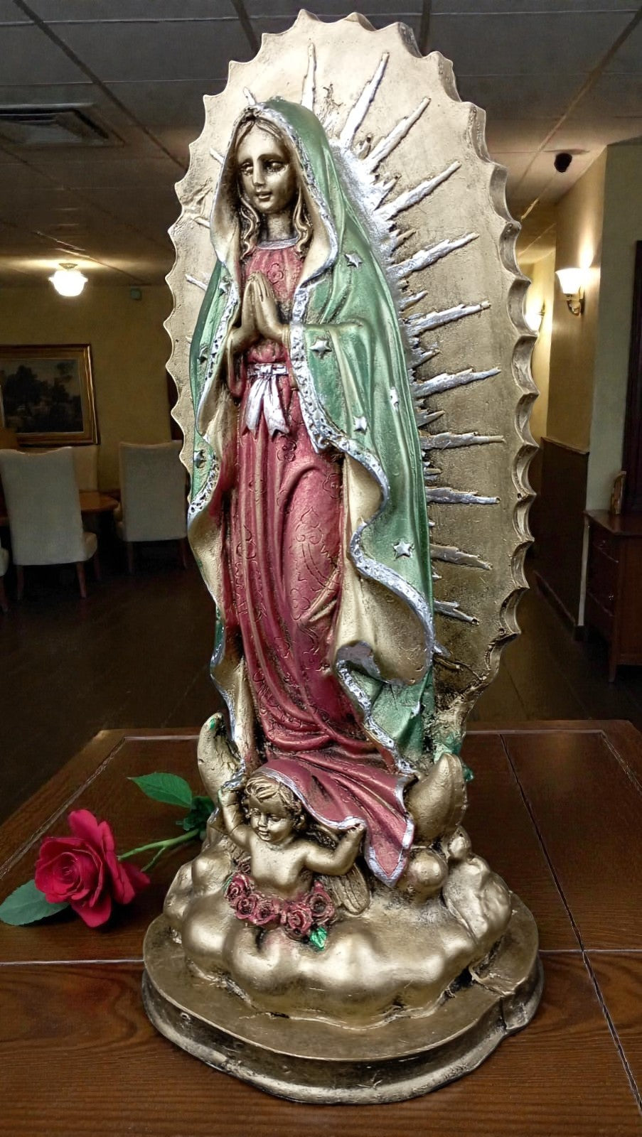 Estatua religiosa artesanal, figura católica decorativa, virgen de Guadalupe 31 cm