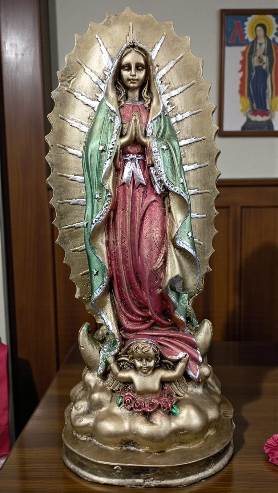 Estatua religiosa artesanal, figura católica decorativa, virgen de Guadalupe 31 cm