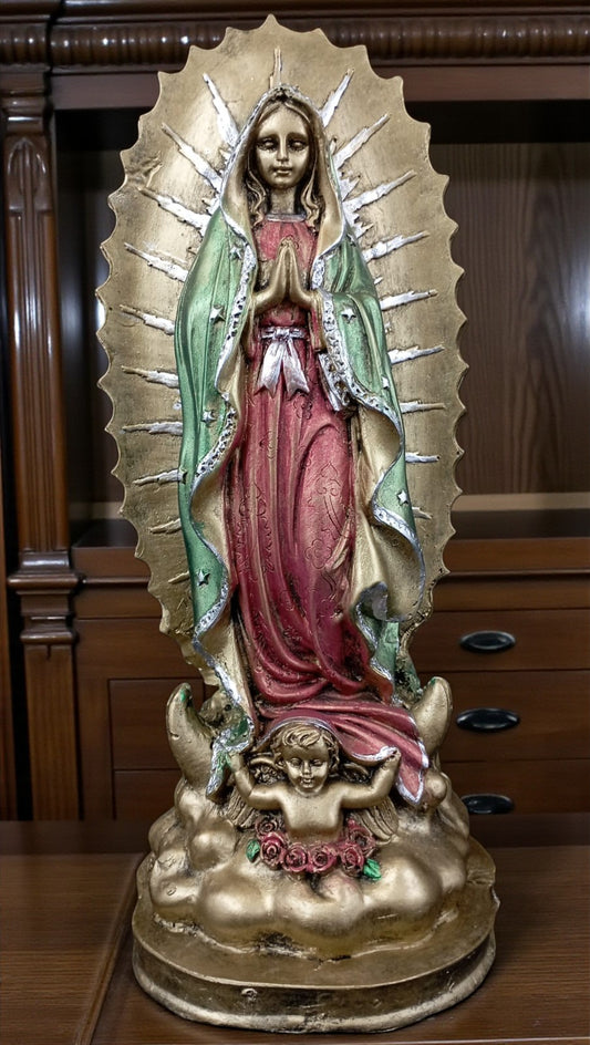 Estatua religiosa artesanal, figura católica decorativa, virgen de Guadalupe 31 cm