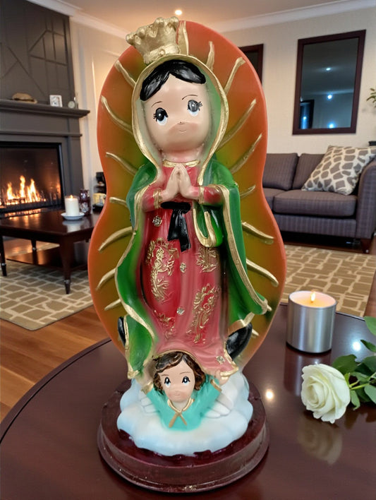Virgen de Guadalupe Infantil | Figura Decorativa Religiosa en Resina