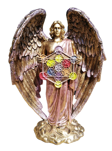 Arcángel Metatrón Judaísmo Ángel sosteniendo Flor Sagrada de la Vida geométrica Cubo Estatua de 25 cm de Alto escriba, angélica Celestial profeta Enoc